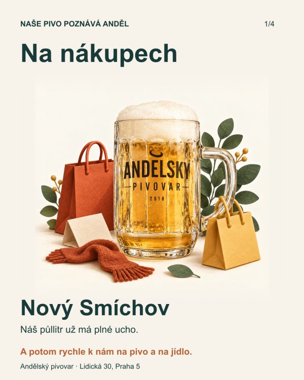 Humorné ilustrace našeho značkového půllitru: nakupuje, poznává historii, odpočívá na lavičce, vystupuje v divadle a čeká u prostřeného stolu. Pozvání do Andělského pivovaru na pivo a jídlo.