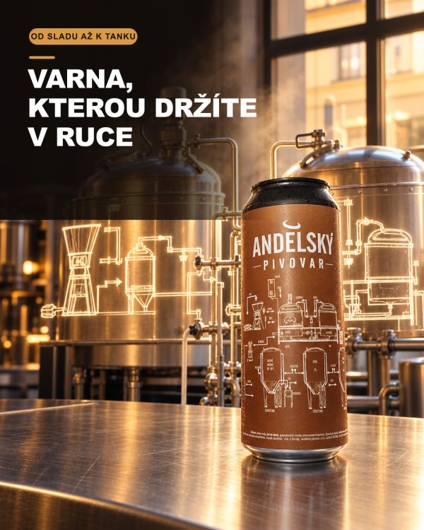 Série ukazuje hnědou plechovku Andělského pivovaru, z jejíž kresby vystupuje zářící schéma vaření piva a propojuje se se skutečnou nerezovou varnou a tanky.